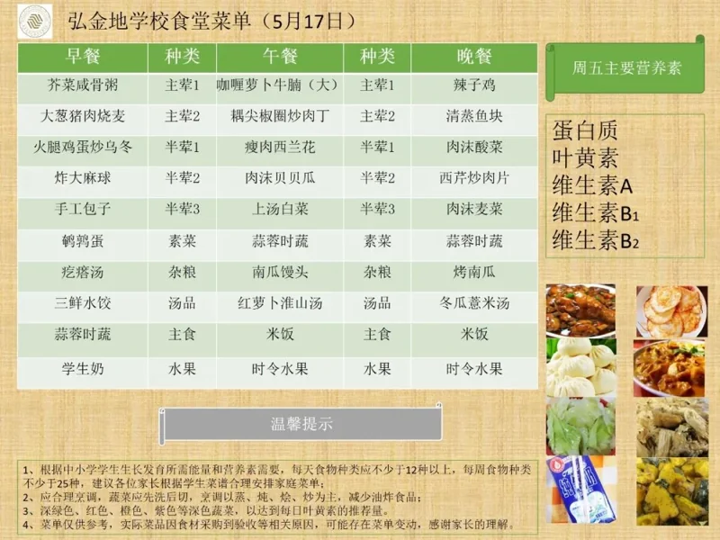 深圳市坪山区弘金地学校丨校园食谱 | 弘金地学校本周食谱