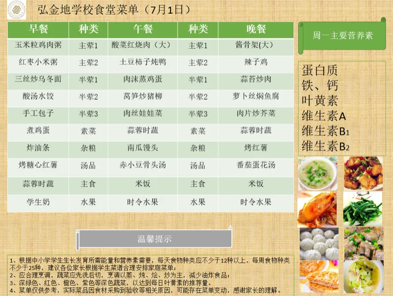 深圳市坪山区弘金地学校 | 校园食谱 | 弘金地学校本周食谱