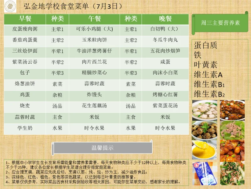 深圳市坪山区弘金地学校 | 校园食谱 | 弘金地学校本周食谱