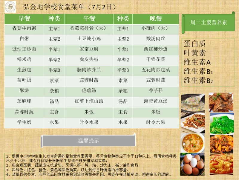深圳市坪山区弘金地学校 | 校园食谱 | 弘金地学校本周食谱